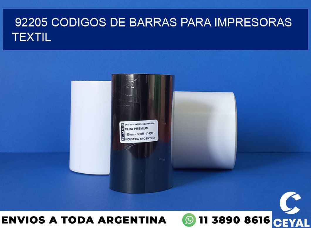 92205 codigos de barras para impresoras textil