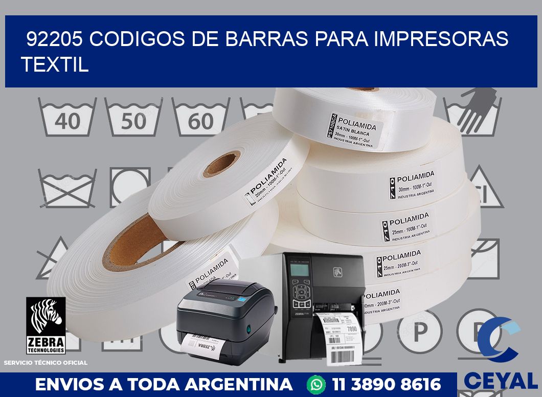 92205 codigos de barras para impresoras textil