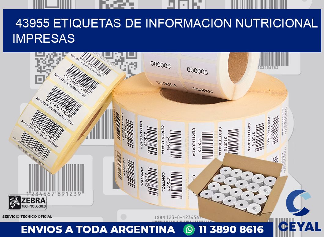 43955 ETIQUETAS DE INFORMACION NUTRICIONAL IMPRESAS