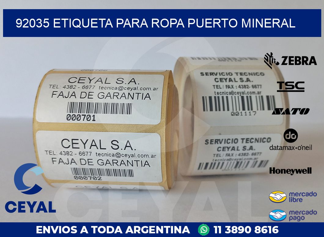 92035 ETIQUETA PARA ROPA PUERTO MINERAL