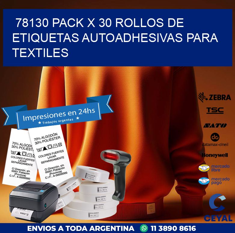 78130 PACK X 30 ROLLOS DE ETIQUETAS AUTOADHESIVAS PARA TEXTILES