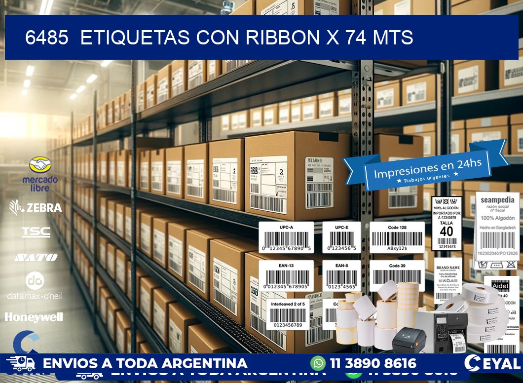 6485  ETIQUETAS CON RIBBON X 74 MTS