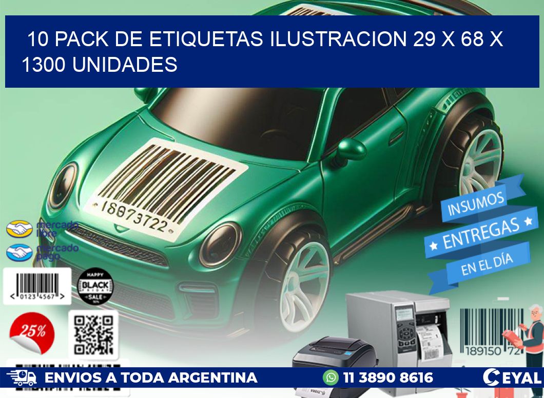 10 PACK DE ETIQUETAS ILUSTRACION 29 x 68 X 1300 UNIDADES