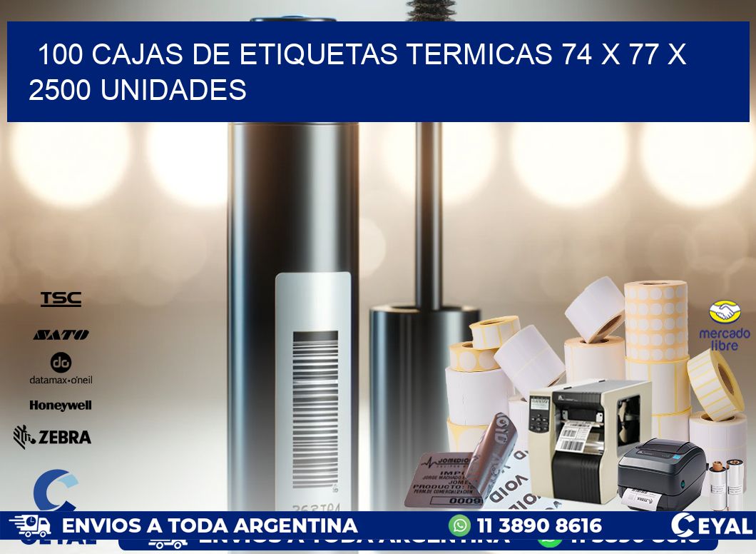 100 CAJAS DE ETIQUETAS TERMICAS 74 x 77 X 2500 UNIDADES