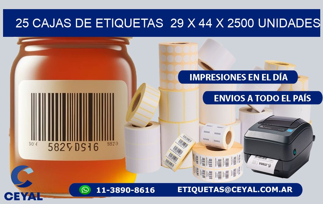 25 CAJAS DE ETIQUETAS  29 x 44 X 2500 UNIDADES