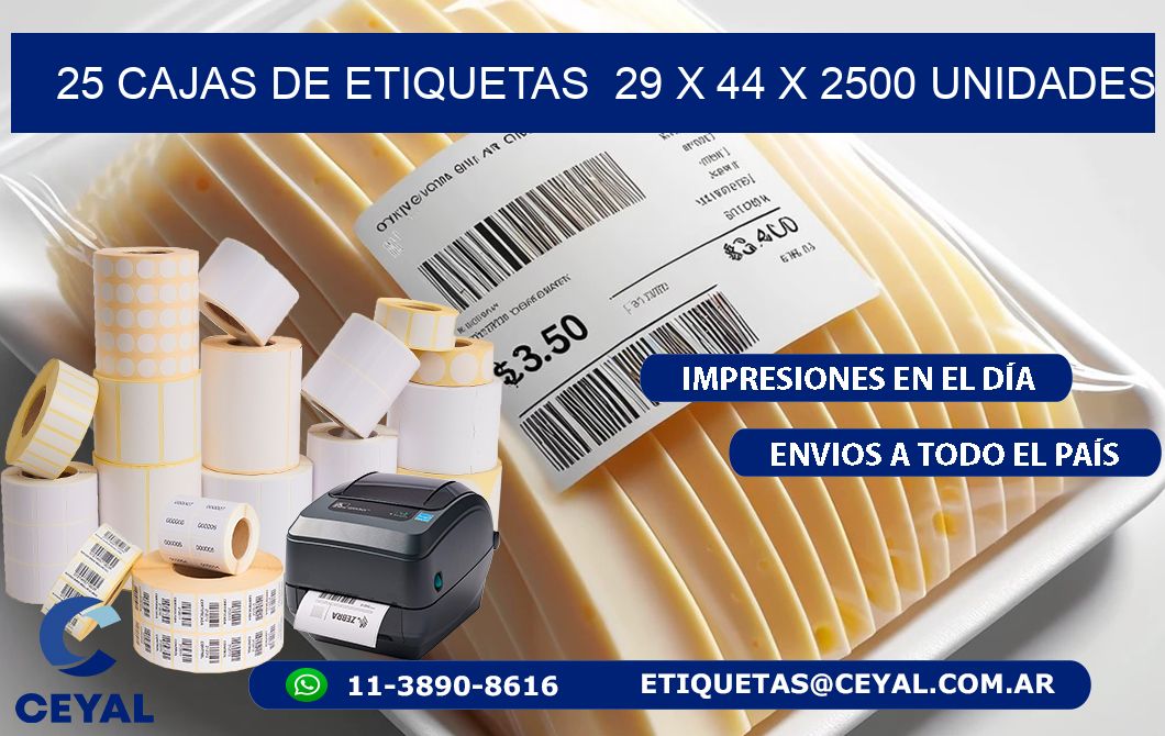 25 CAJAS DE ETIQUETAS  29 x 44 X 2500 UNIDADES