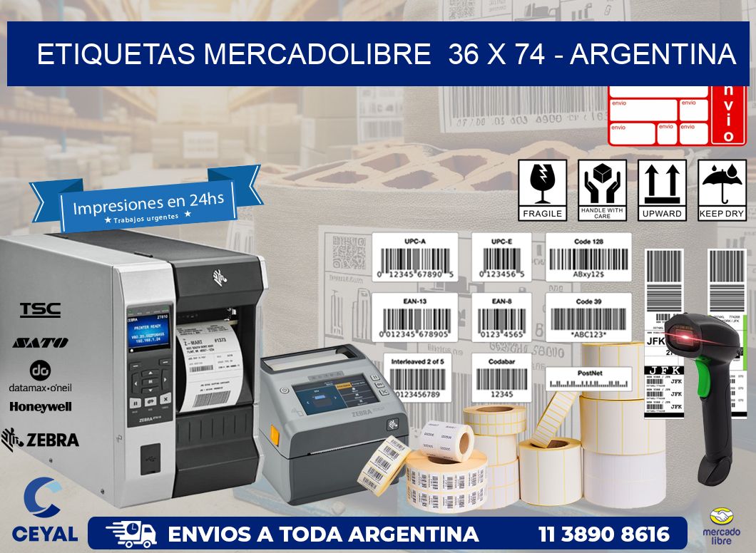 ETIQUETAS MERCADOLIBRE  36 x 74 - ARGENTINA