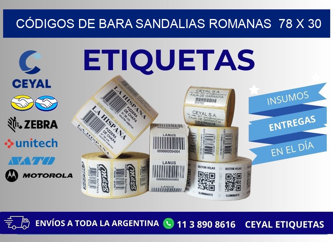 CÓDIGOS DE BARA SANDALIAS ROMANAS  78 x 30