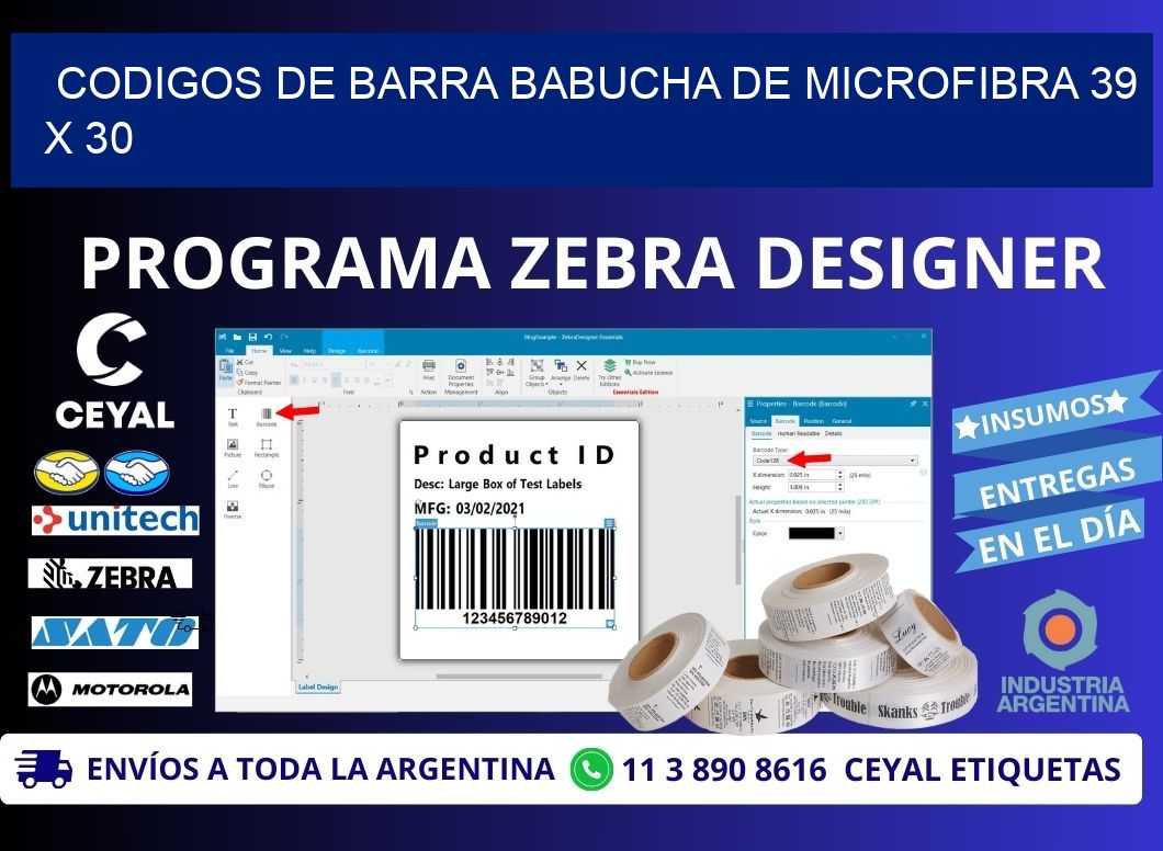 CODIGOS DE BARRA BABUCHA DE MICROFIBRA 39 x 30