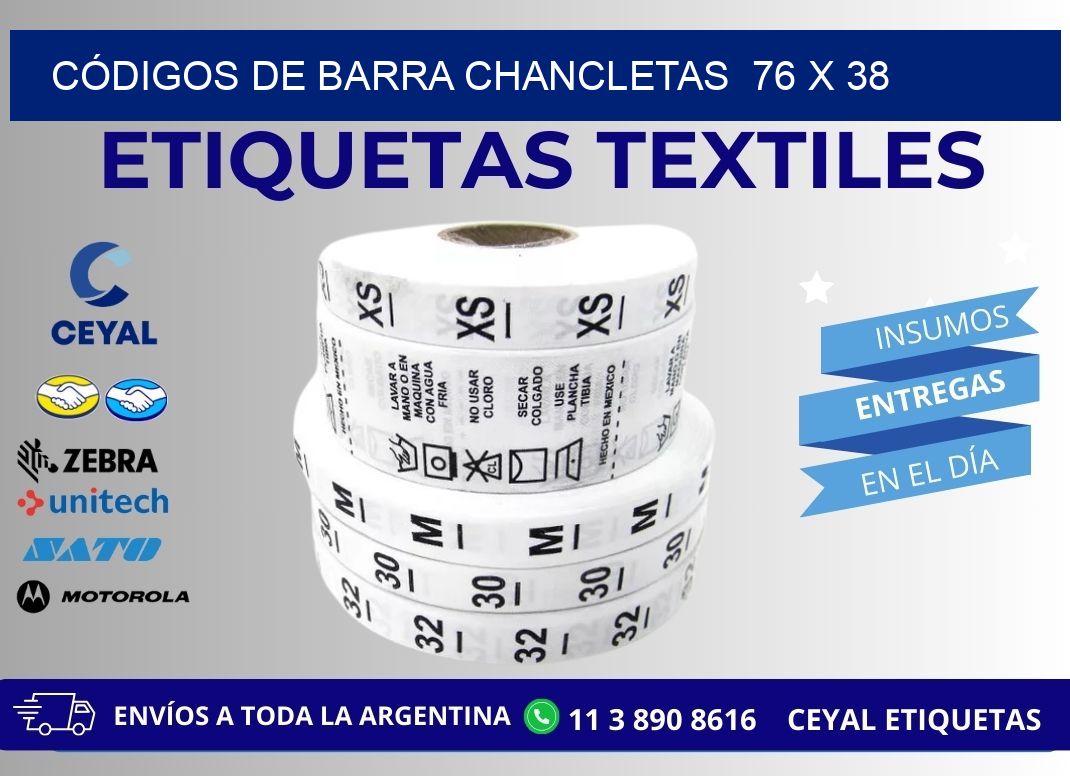 CÓDIGOS DE BARRA CHANCLETAS  76 x 38