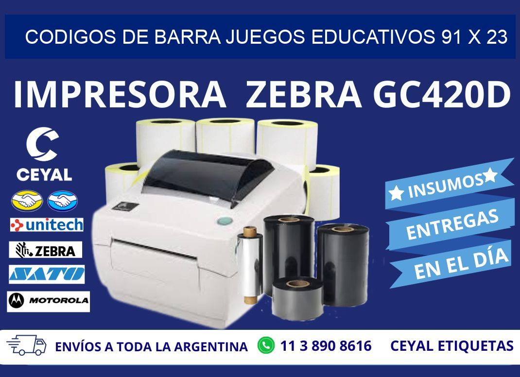 CODIGOS DE BARRA JUEGOS EDUCATIVOS 91 x 23