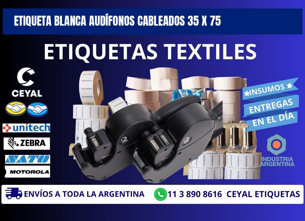 ETIQUETA BLANCA AUDÍFONOS CABLEADOS 35 x 75