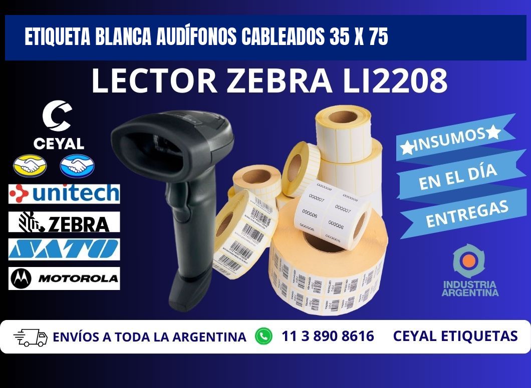 ETIQUETA BLANCA AUDÍFONOS CABLEADOS 35 x 75