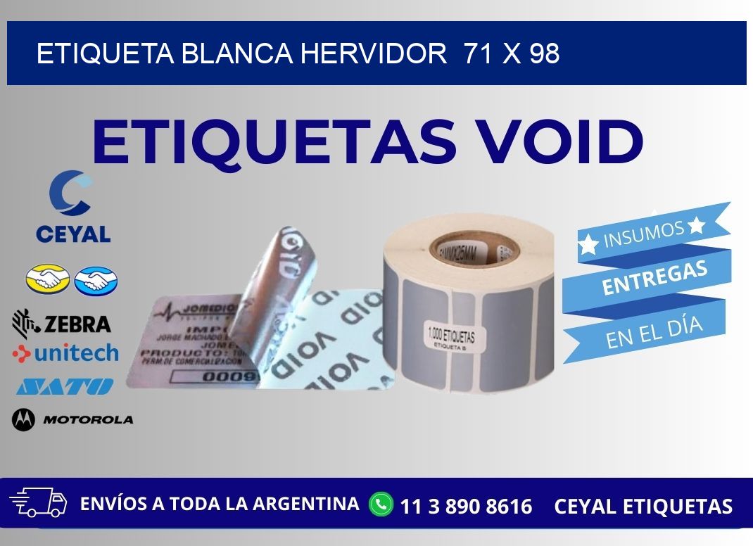 ETIQUETA BLANCA HERVIDOR  71 x 98