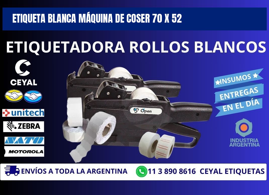 ETIQUETA BLANCA MÁQUINA DE COSER 70 x 52