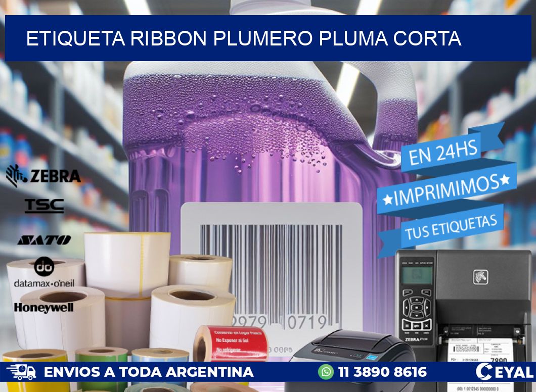 ETIQUETA RIBBON PLUMERO PLUMA CORTA