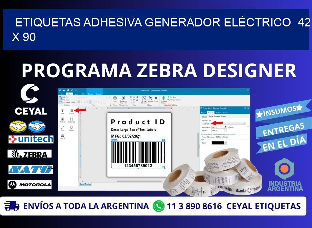 ETIQUETAS ADHESIVA GENERADOR ELÉCTRICO  42 x 90