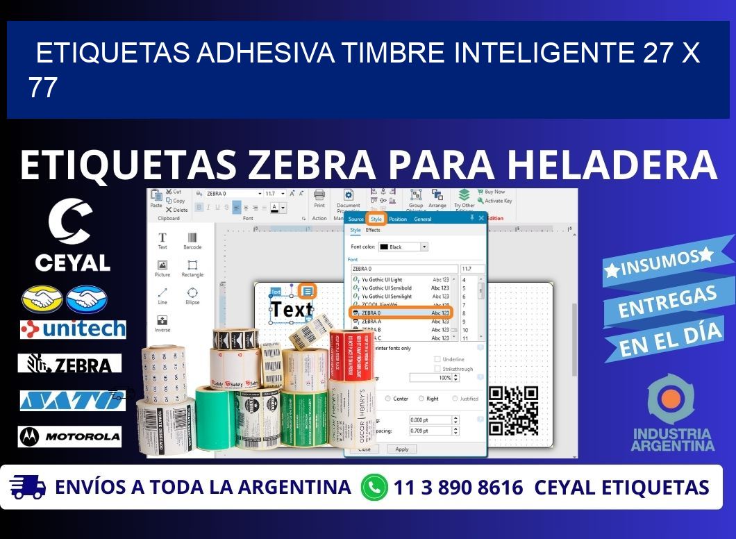 ETIQUETAS ADHESIVA TIMBRE INTELIGENTE 27 x 77