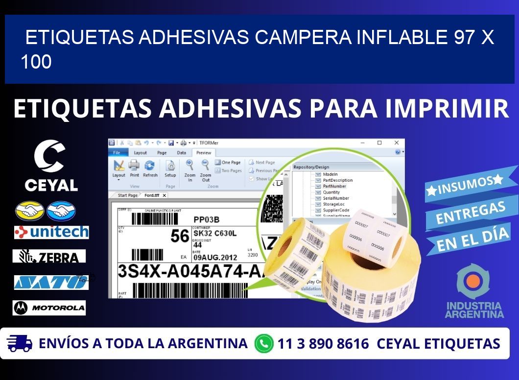 ETIQUETAS ADHESIVAS CAMPERA INFLABLE 97 x 100