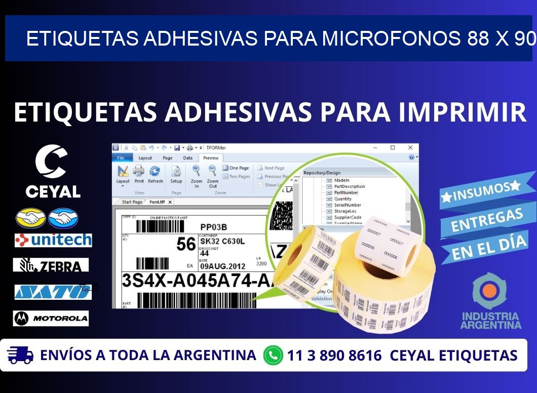 ETIQUETAS ADHESIVAS PARA MICROFONOS 88 x 90