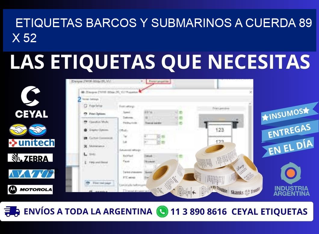 ETIQUETAS BARCOS Y SUBMARINOS A CUERDA 89 x 52