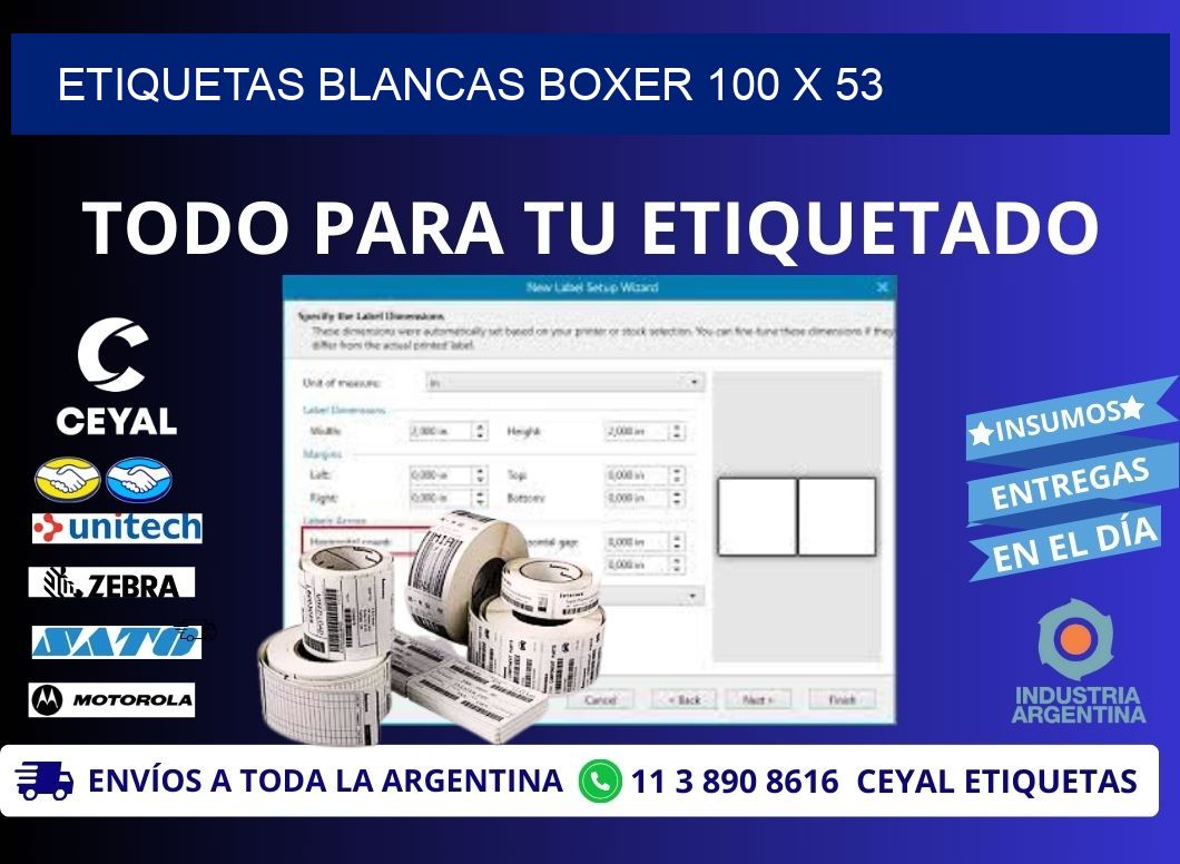 ETIQUETAS BLANCAS BOXER 100 x 53