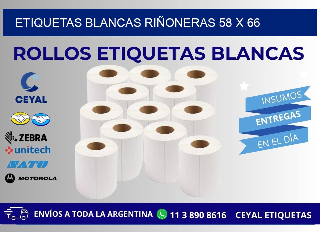 ETIQUETAS BLANCAS RIÑONERAS 58 x 66