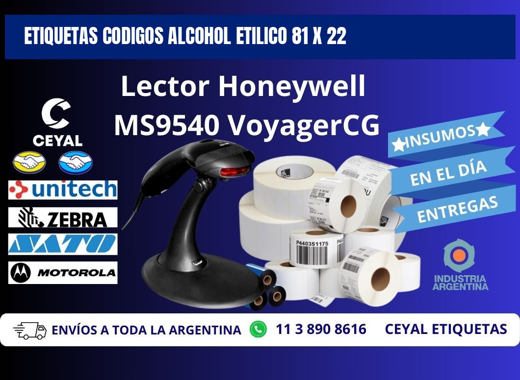 ETIQUETAS CODIGOS ALCOHOL ETILICO 81 x 22