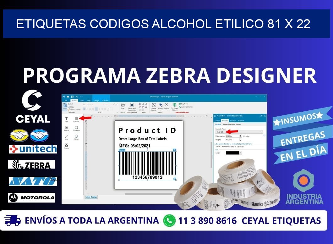 ETIQUETAS CODIGOS ALCOHOL ETILICO 81 x 22