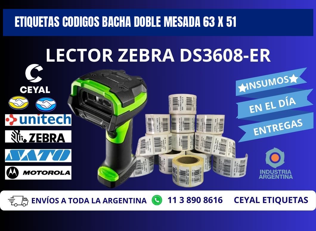 ETIQUETAS CODIGOS BACHA DOBLE MESADA 63 x 51