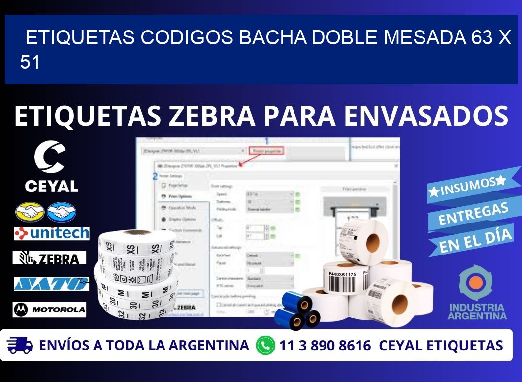 ETIQUETAS CODIGOS BACHA DOBLE MESADA 63 x 51