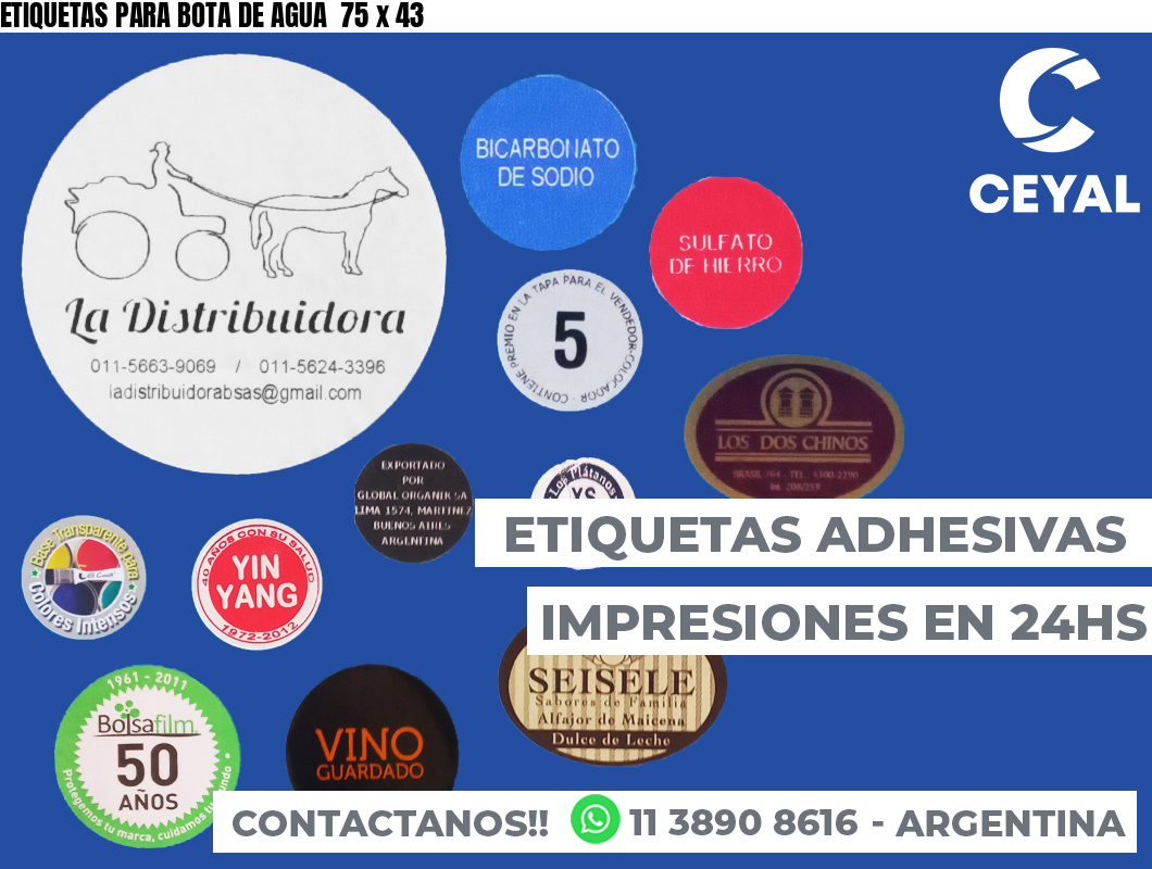 ETIQUETAS PARA BOTA DE AGUA  75 x 43