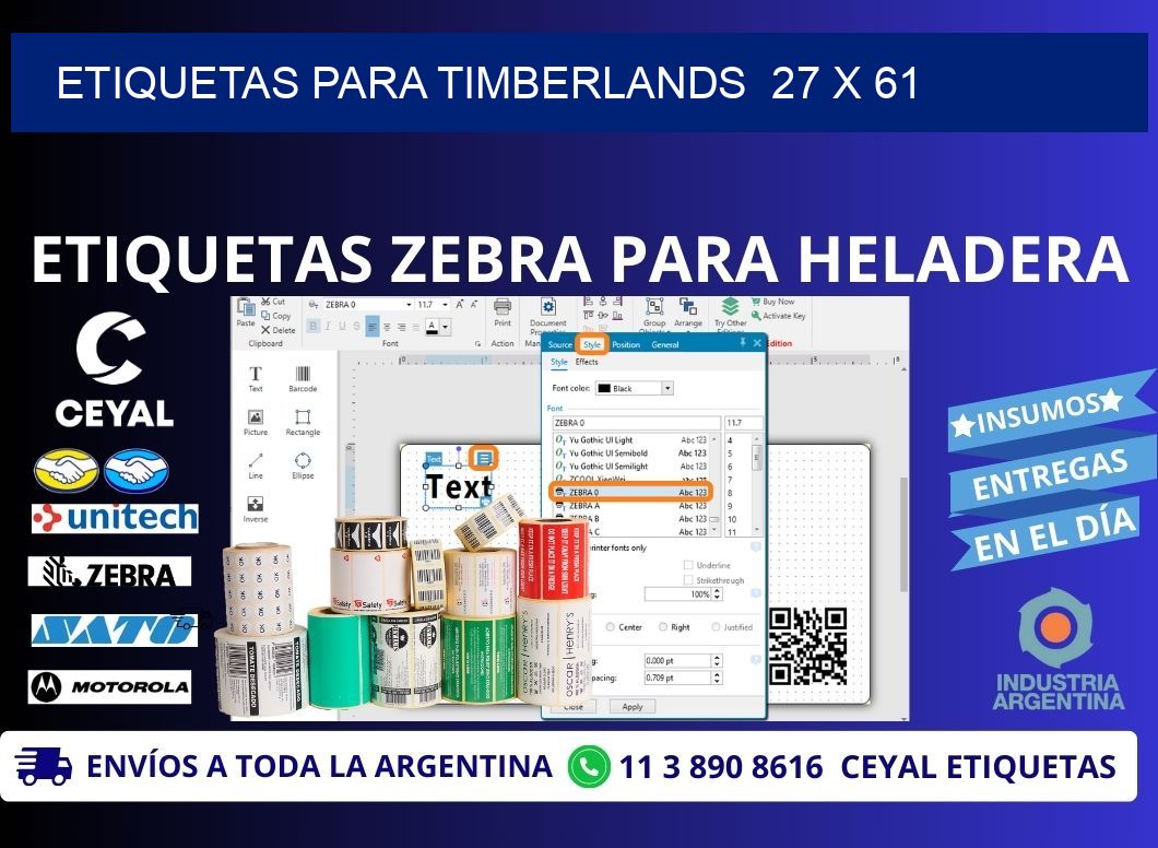 ETIQUETAS PARA TIMBERLANDS  27 x 61