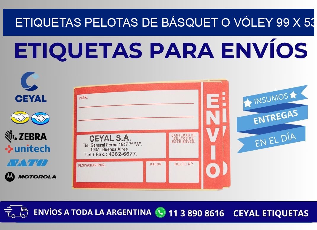 ETIQUETAS PELOTAS DE BÁSQUET O VÓLEY 99 x 53