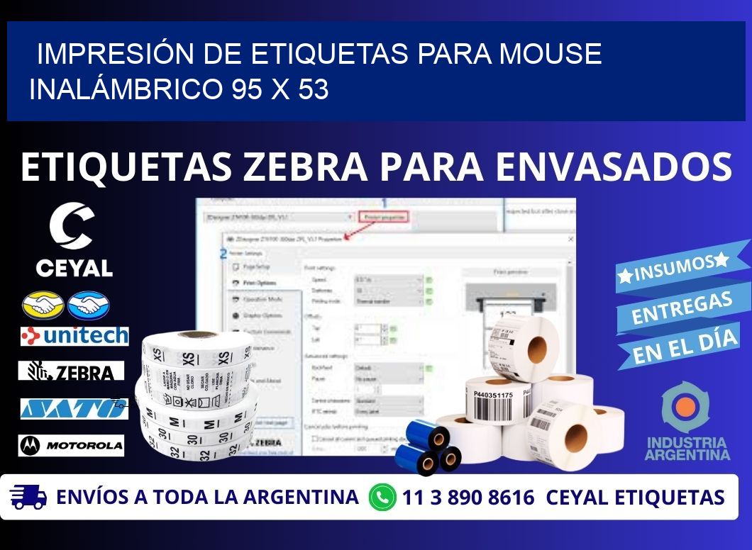 IMPRESIÓN DE ETIQUETAS PARA MOUSE INALÁMBRICO 95 x 53