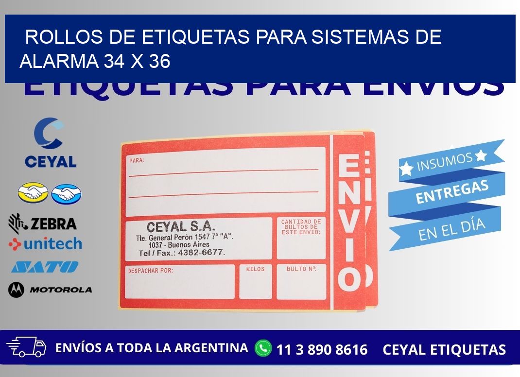 ROLLOS DE ETIQUETAS PARA SISTEMAS DE ALARMA 34 x 36