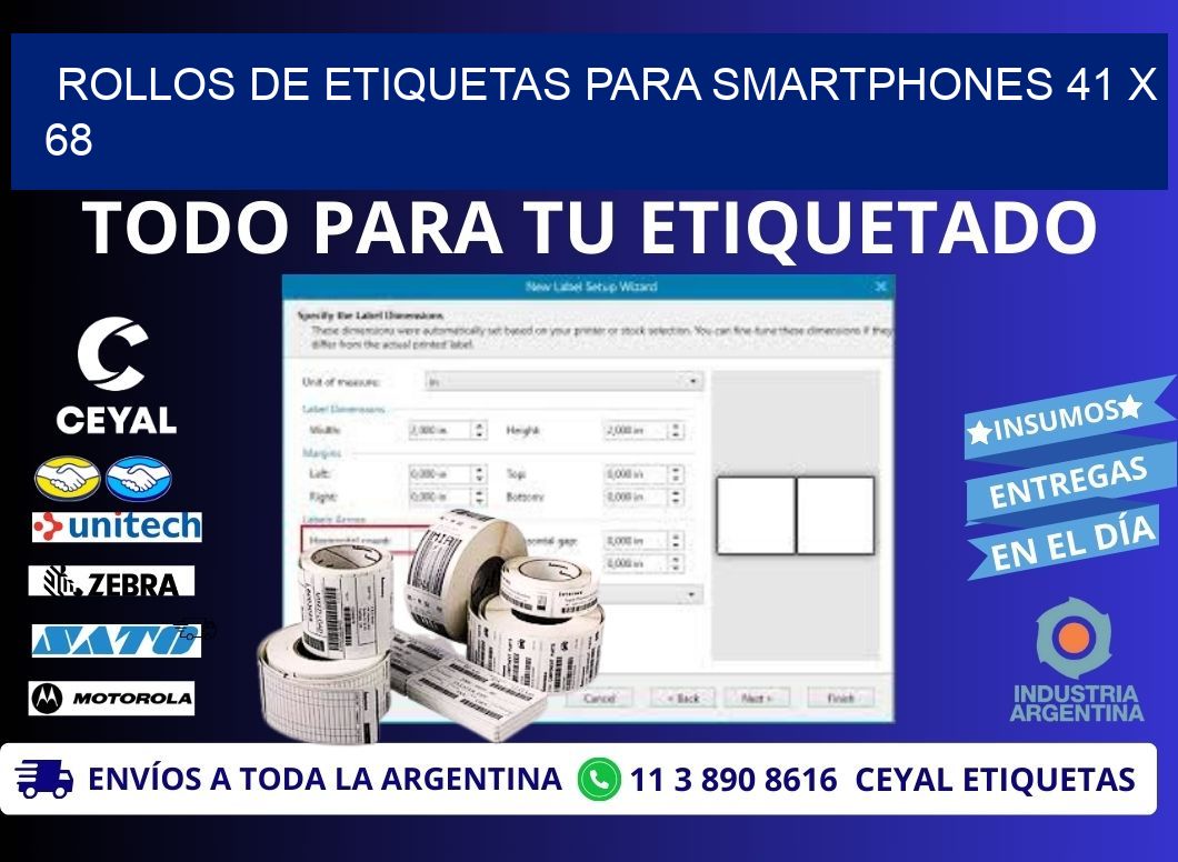 ROLLOS DE ETIQUETAS PARA SMARTPHONES 41 x 68