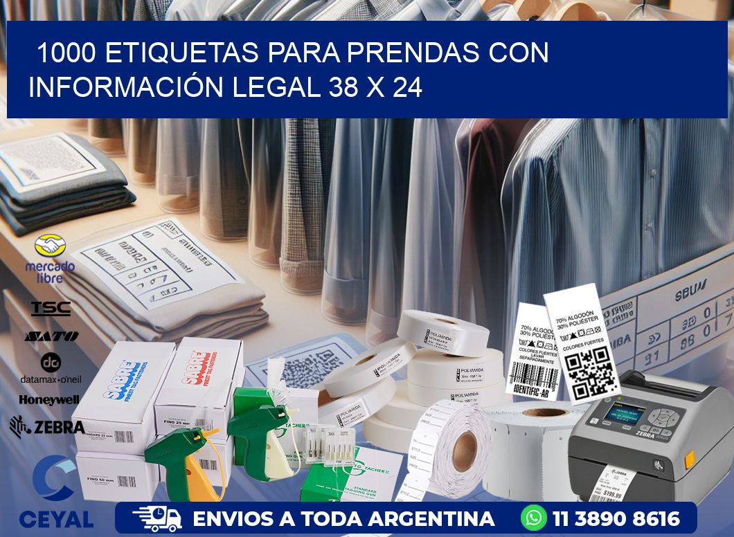 1000 ETIQUETAS PARA PRENDAS CON INFORMACIÓN LEGAL 38 x 24