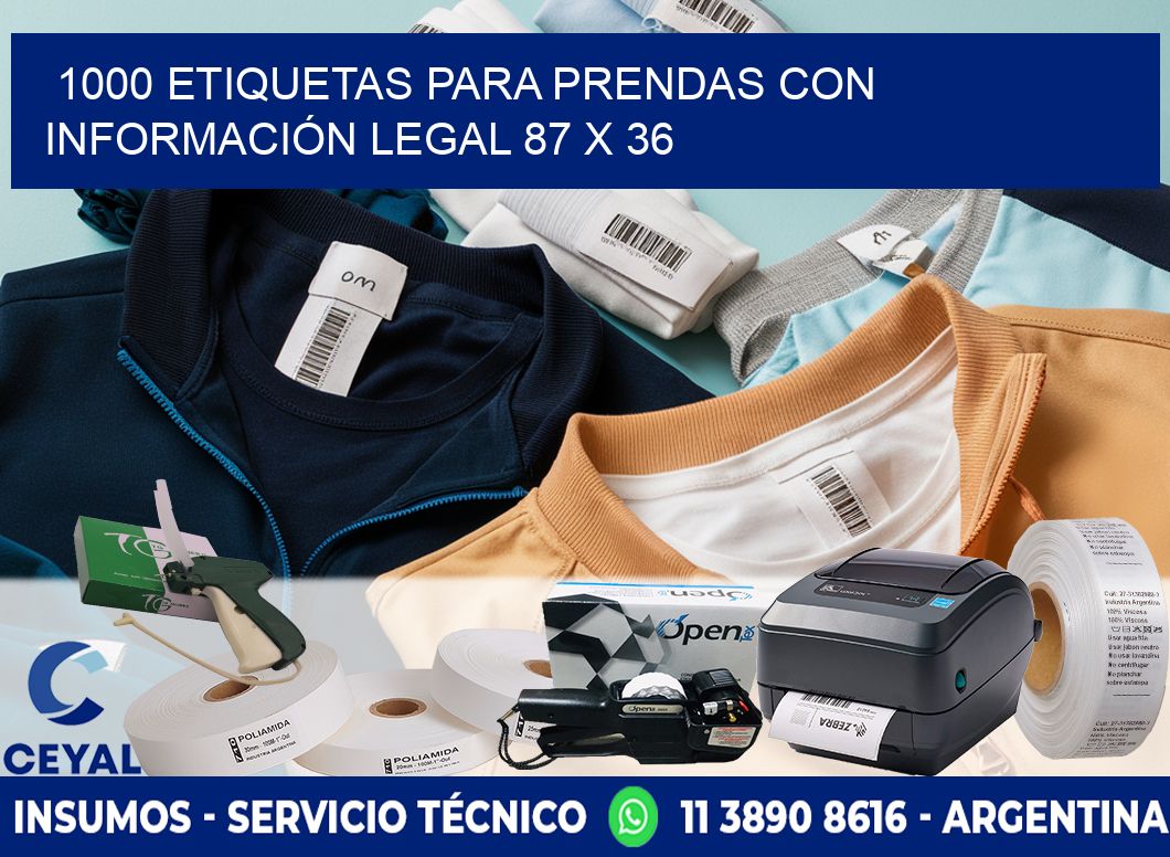 1000 ETIQUETAS PARA PRENDAS CON INFORMACIÓN LEGAL 87 x 36