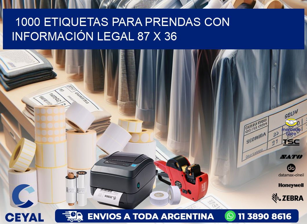 1000 ETIQUETAS PARA PRENDAS CON INFORMACIÓN LEGAL 87 x 36