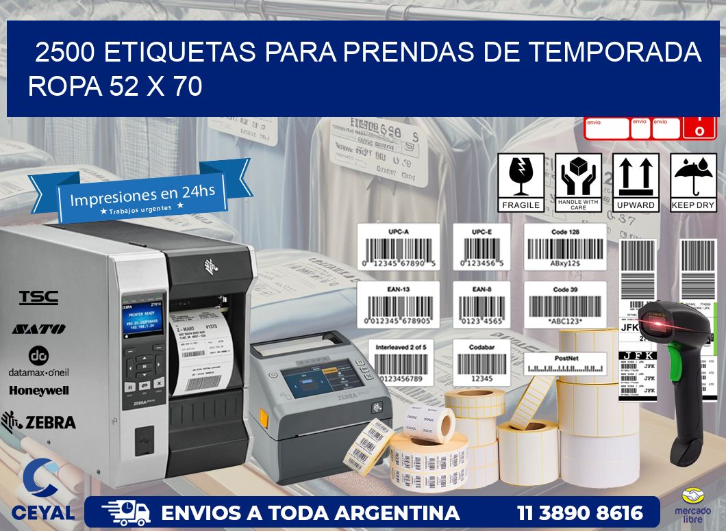 2500 ETIQUETAS PARA PRENDAS DE TEMPORADA ROPA 52 x 70