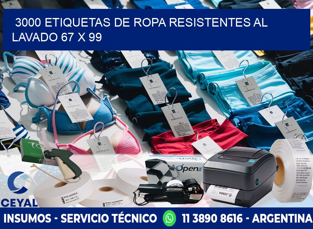 3000 ETIQUETAS DE ROPA RESISTENTES AL LAVADO 67 x 99