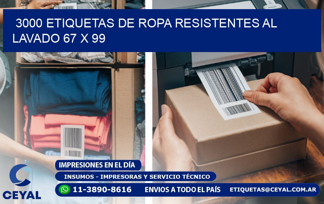 3000 ETIQUETAS DE ROPA RESISTENTES AL LAVADO 67 x 99