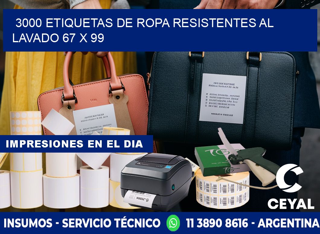 3000 ETIQUETAS DE ROPA RESISTENTES AL LAVADO 67 x 99