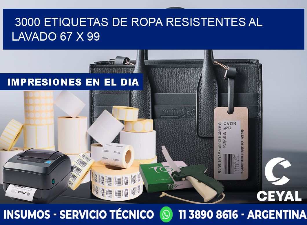 3000 ETIQUETAS DE ROPA RESISTENTES AL LAVADO 67 x 99