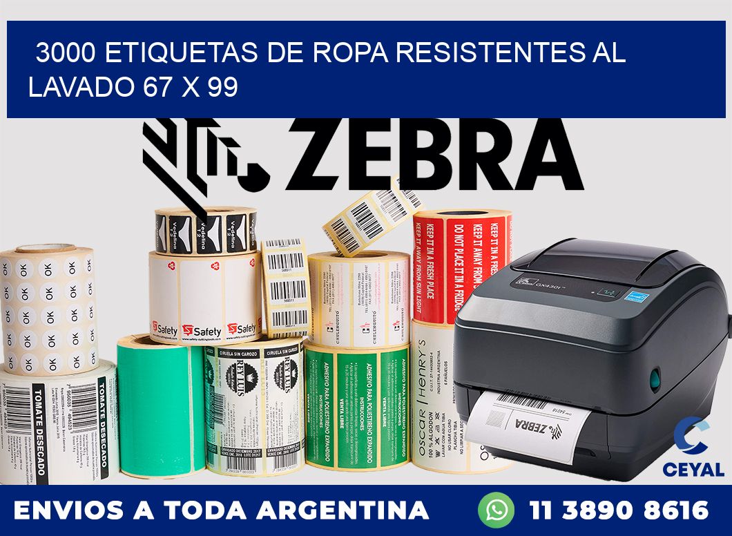 3000 ETIQUETAS DE ROPA RESISTENTES AL LAVADO 67 x 99