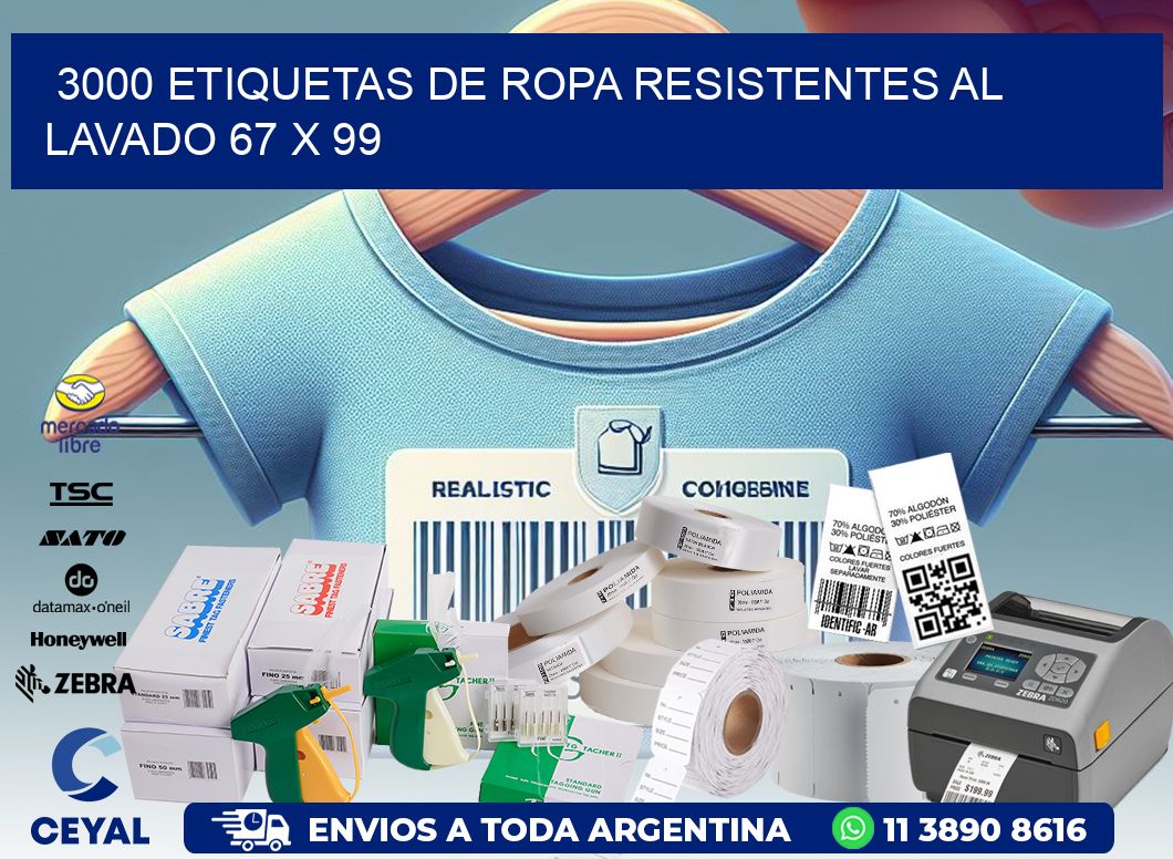 3000 ETIQUETAS DE ROPA RESISTENTES AL LAVADO 67 x 99