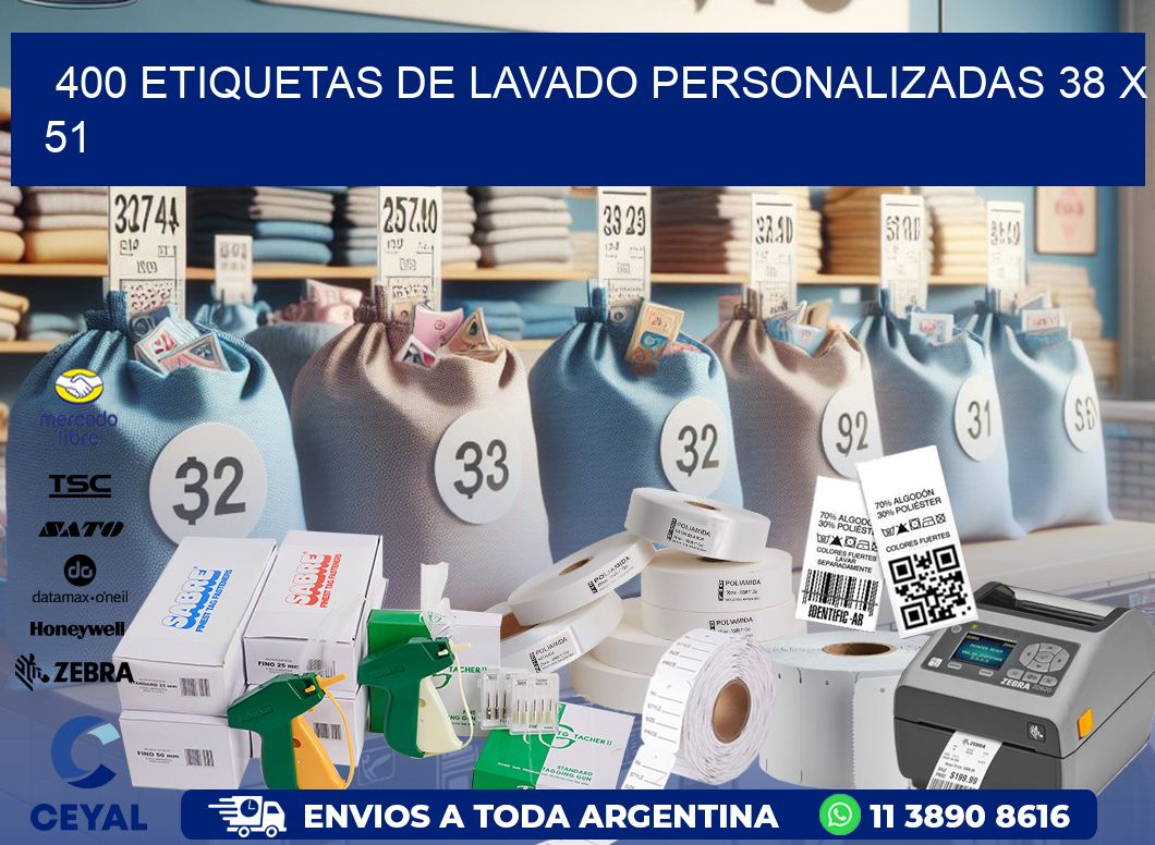 400 ETIQUETAS DE LAVADO PERSONALIZADAS 38 x 51