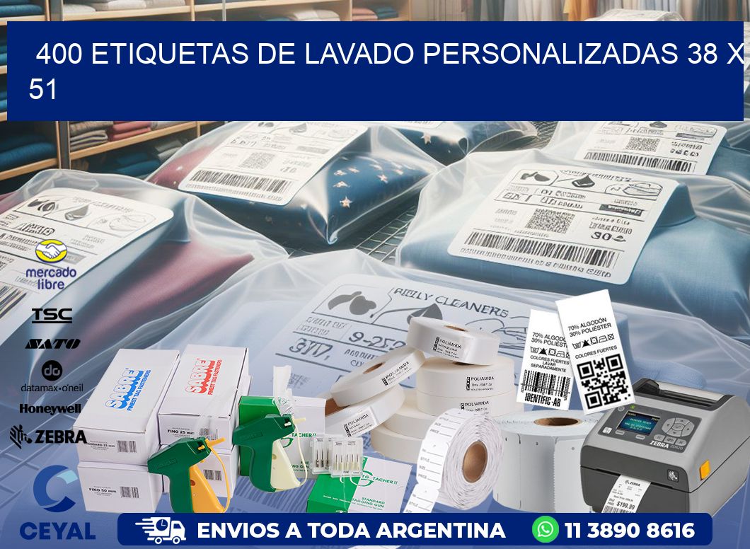 400 ETIQUETAS DE LAVADO PERSONALIZADAS 38 x 51