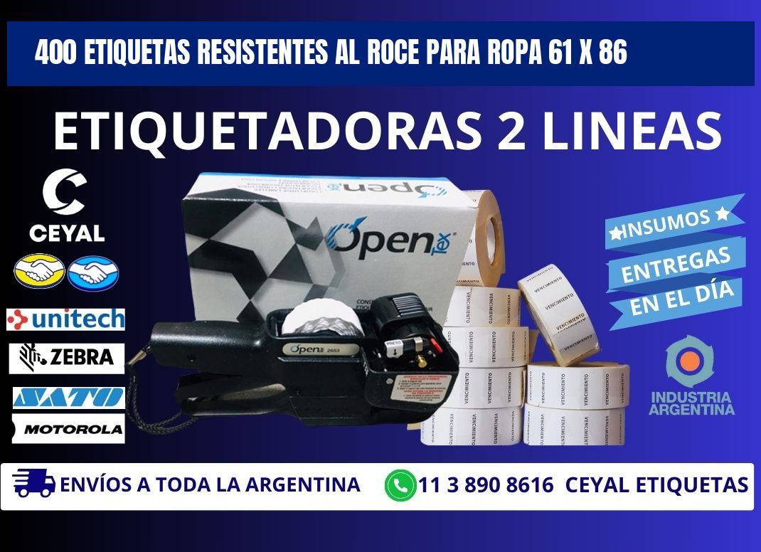 400 ETIQUETAS RESISTENTES AL ROCE PARA ROPA 61 x 86